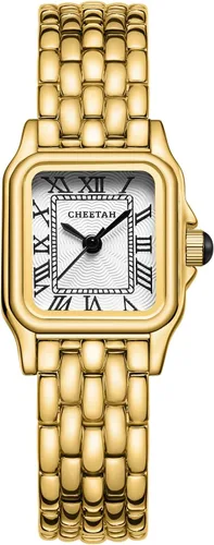 Miniatura 8 de CHEETAH - Relojes de oro para mujer con pulsera vintage pequeña, caja rectangular y esfera romana