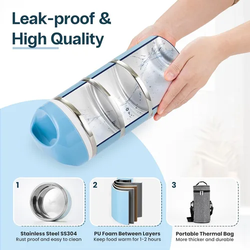 Miniatura 4 de Lille Home Contenedores de Almuerzo Apilables de Acero Inoxidable, Capacidad de 43OZ 3 Capas Caja Bento a Prueba de Fugas para Adultos, Lonchera