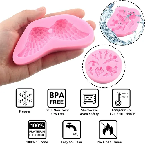 Miniatura 2 de ZiXiang Molde de silicona para bebé, alas de ángel, moldes para fondant, moldes de silicona de querubín de ángel para baby shower, decoración