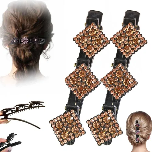 Miniatura 12 de Pinzas de pelo trenzadas para mujeres y niñas, 2025 nuevas pinzas de pelo con piedras de cristal brillantes, pinzas cortas de pico de pato