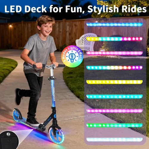 Miniatura 2 de BELEEV V5 Plus Patinete para niños de 6 años en adelante, adolescentes con ruedas y plataforma iluminadas, patinete plegable deportivo de 2 ruedas