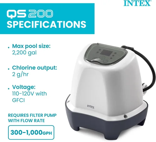 Miniatura 3 de Intex QS200 Krystal Clear Sistema de cloro de agua salada para piscinas sobre el suelo: mantiene el agua clara, reduce el uso de productos químicos