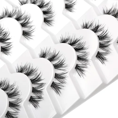 Miniatura 492 de Pooplunch - Pestañas postizas finas de visón sintético, estilo ojo de gato, naturales, cruzadas, tipo racimo, efecto 8D de volumen, tiras