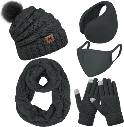 Motarto Conjunto cálido de invierno, gorro de punto, bufanda y guantes calentadores de oídos, para hombres y mujeres, cubierta cálida para clima frío