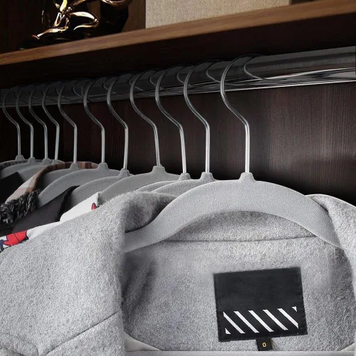 Miniatura 3 de Yaheetech Perchas de terciopelo para ropa, delgadas y antideslizantes, perchas para trajes que ahorran espacio, paquete de 200, color gris