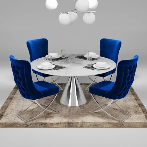 Miniatura 2 de Ottomanson Royal - Juego de 2 sillas de comedor tapizadas de microfibra copetuda, montadas, patas de metal plateado, marco de madera de haya