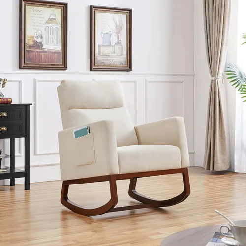 Miniatura 4 de Topeakmart Mecedora tapizada para cuarto de bebé, moderna silla de acento con patas de madera, bolsillo lateral, sillón mecedor para guardería, sala