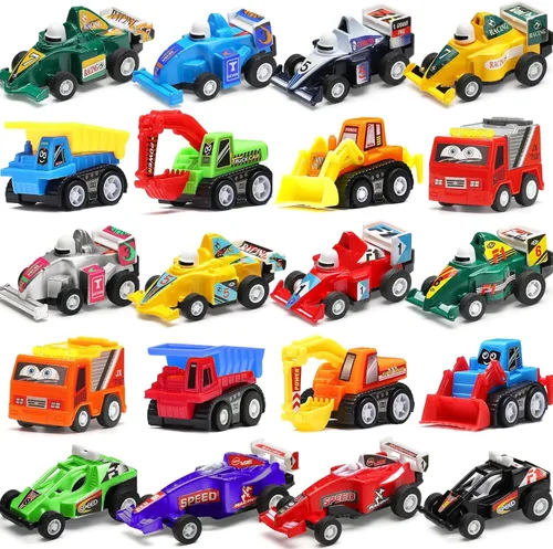 Juego de 20 piezas surtidas de mini camión de juguete y auto de carreras, juego de vehículos de construcción para niños, regalos de fiesta de