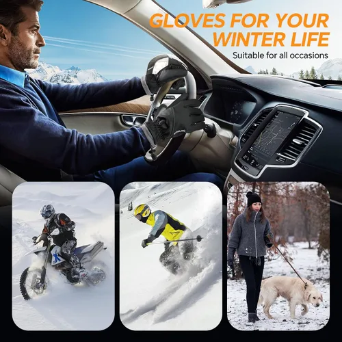 Miniatura 7 de Guantes de invierno impermeables y resistentes al viento para hombres y mujeres, térmicos cálidos para clima frío, agarre de nieve para pantalla