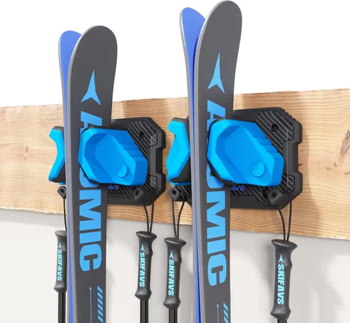 Miniatura 14 de Estante de pared de esquí y snowboard para garaje, se adapta a cualquier tabla, soportes de montaje en pared, almacenamiento sin daños, organizador