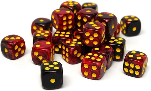 Miniatura 13 de Paquete de 25 dados D6 de 0.472 pulgadas, colección a juego de 6 dados con pipas (granito amarillo y negro)