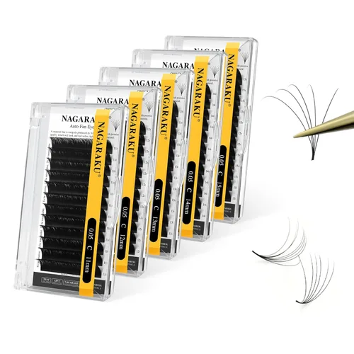 Miniatura 72 de NAGARAKU Easy Fan Extensiones de Pestañas Volumen Lash 0.07 Rizo D 8-15mm Bandeja Mixta Floración Rápida Visón Sintético en Racimo Para Ventilador