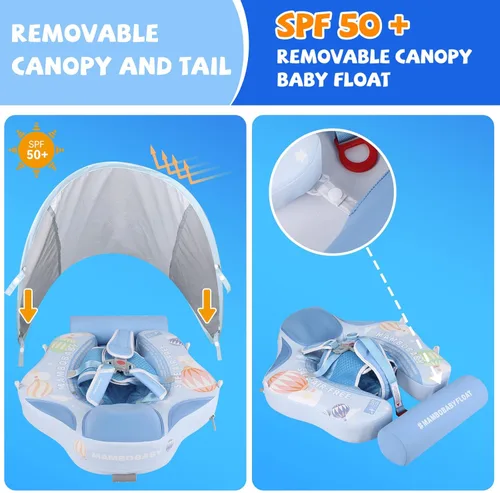 Miniatura 3 de GENTEACO Mambobaby Flotador de natación para bebé con toldo, flotador no inflable para piscina infantil con cola, de 3 a 24 meses, evita voltearse