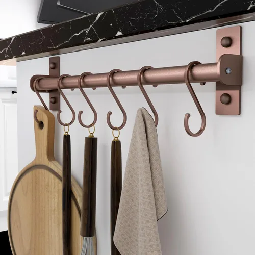 Miniatura 2 de Dseap Soporte para Utensilios de Cocina, Estante para Ollas y Sartenes Montado en la Pared, Riel de Cocina con 8 Ganchos para Colgar Utensilios