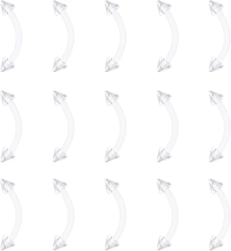 Miniatura 12 de FECTAS Aretes de plástico flexible transparente de 16G y 14G, anillos para cejas, barras curvadas, retenedores para piercing de vientre, 15