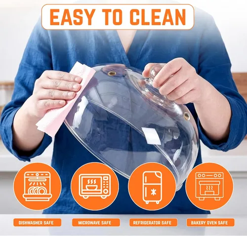 Miniatura 5 de Cubierta de vidrio para salpicaduras de microondas, cubierta de vidrio de borosilicato de 10 pulgadas con asa, incluye guantes resistentes al calor