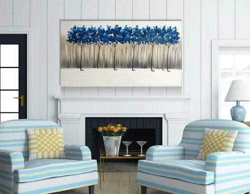 Miniatura 6 de Yihui Arts - Pintura al óleo de árbol azul pintado a mano en lienzo, paisaje moderno abstracto, obra de arte para pared, decoración para sala