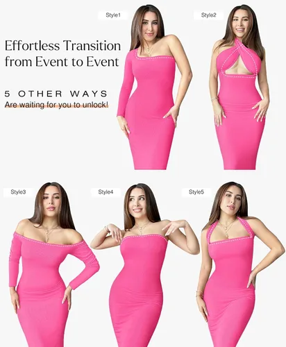 Miniatura 3 de Popilush - Vestido moldeador de manga larga para mujer, vestido de control de abdomen para otoño, con brasier integrado