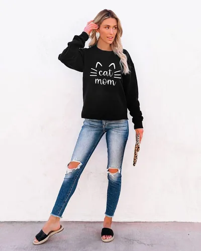 Miniatura 4 de Sudadera con diseño de gato y mamá para mujer, camiseta de manga larga con estampado de letras