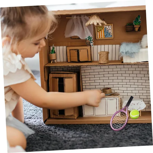 Miniatura 6 de Garneck Juego de 2 raquetas de tenis en miniatura y pelota de plástico, mini raqueta de tenis en miniatura, equipo deportivo para decoración