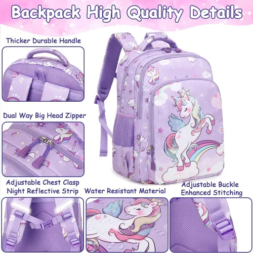 Miniatura 30 de Juego de mochila para niñas y adolescentes, mochila escolar para niños con bolsa para el almuerzo, estuche para lápices, mochilas escolares
