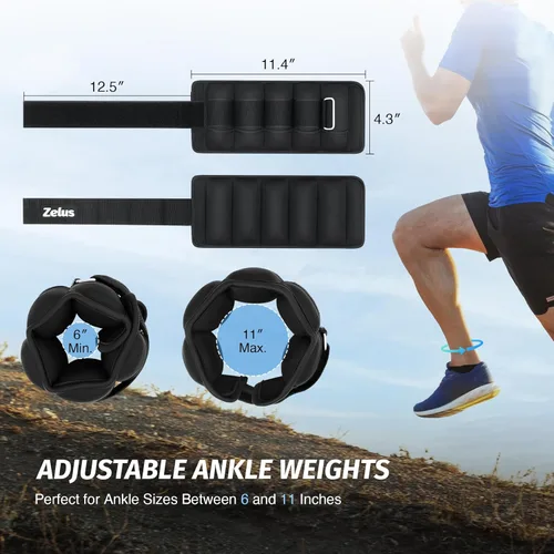 Miniatura 2 de ZELUS - 1 par de pesas de tobillo ajustables, correas de peso para piernas modularizadas de 2, 4, 6, 8, 10 libras para mujeres y hombres, juego