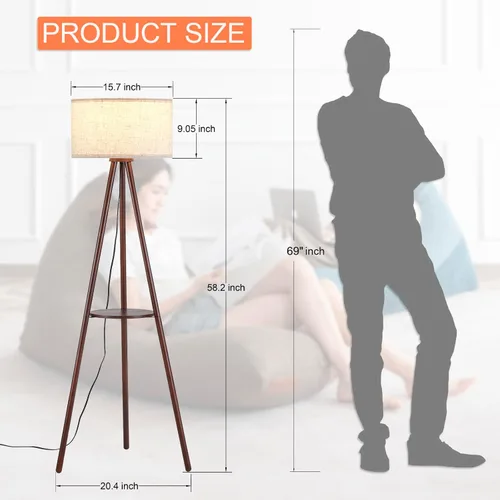 Miniatura 5 de Lámpara de pie con trípode de madera Baobab Tree Park BTP para sala de estar, bombilla LED de 3 temperaturas de color incluida, lámpara de pie