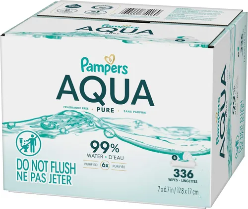 Miniatura 16 de Pampers Aqua Pure Toallitas para bebé, 99% agua, sin fragancia, 336 toallitas para bebé en total (6 paquetes con tapa de apertura)