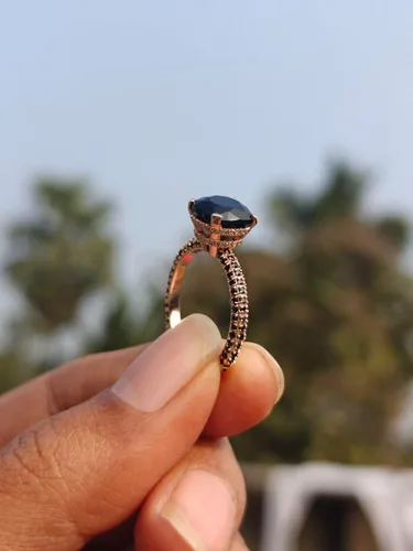 Miniatura 5 de SilverDia - Anillo de compromiso de 2 quilates con diamantes de ónix negro con doble halo oculto, anillo de compromiso delicado de media eternidad