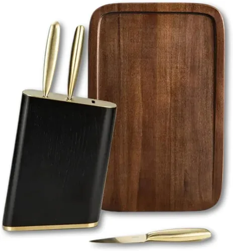 Miniatura 9 de JazzUpCo Juego de cuchillos de cocina alemanes de acero inoxidable con soporte y tabla de cortar de acacia, apto para lavavajillas, cuchillas Tabla