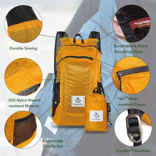 Miniatura 2 de Mochila 4Monster de excursionismo, de día, resistente al agua, ligera, plegable, para viajes, campamento, exteriores A-Naranja