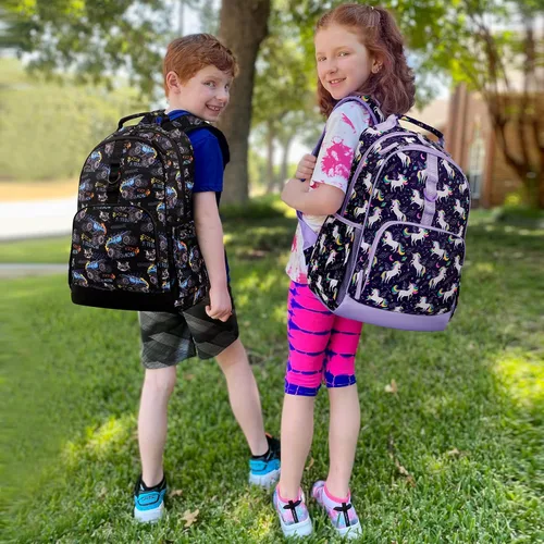 Miniatura 3 de Choco Mocha Mochila de escuela primaria de 17 pulgadas para niños, Unicornio espacial, morado