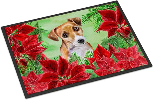 Miniatura 139 de Caroline's Treasures CK1311MAT Cavalier Spaniel Poinsettas - Felpudo de 18 x 27 pulgadas, tapete para puerta delantera, interior y exterior