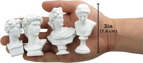 Miniatura 5 de TRANSGOOD Juego de 4 esculturas y estatuas de resina griega de busto de 2.7 pulgadas, decoración del hogar, mini estatuas decorativas para estantes