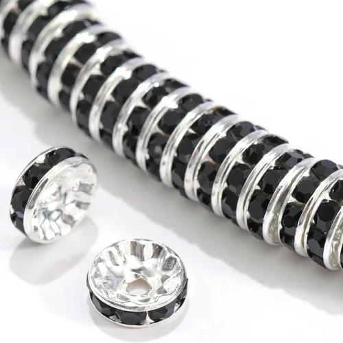 Miniatura 14 de 100 cuentas espaciadoras Rondelle redondas de cristal con diamantes de imitación checos chapados en plata, cuentas sueltas para manualidades, Blanco