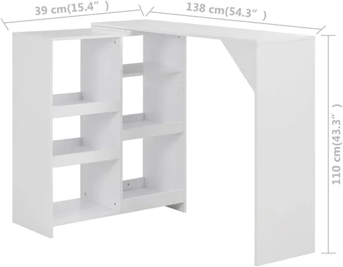 Miniatura 6 de White Bar Table with Adjustable Shelf 54.3"x15.4"x43.3" Counter Height Space Saving Modern Design for Kitchen Dining Room Small Spaces