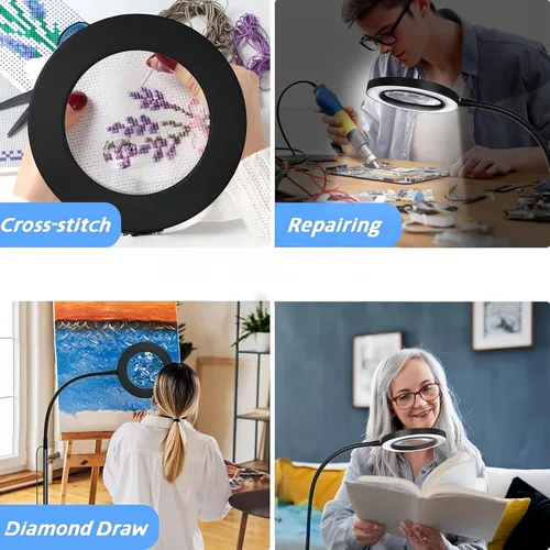 Miniatura 6 de Lupa de 10X con luz de tres colores de temperatura LED de altura ajustable luces de piso adecuadas para leer, artesanías y comerciantes de joyas