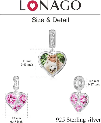 Miniatura 13 de LONAGO Abalorio personalizado con foto de plata de ley 925 con diseño de hueso de perro para pulsera