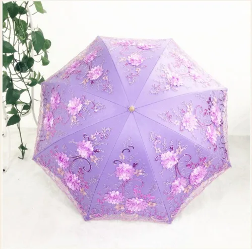 Miniatura 150 de Honeystore Sombrilla bordada con flor 3D plegable UV con encaje clásico