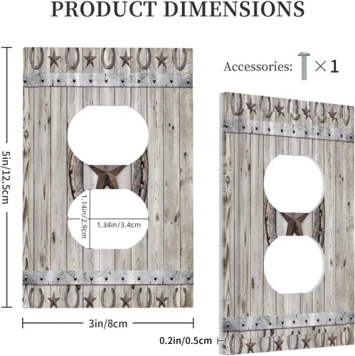 Miniatura 5 de Cubiertas de pared de estilo rústico occidental de madera puerta de granero herradura de hierro estrella placas de pared simple dúplex cubiertas