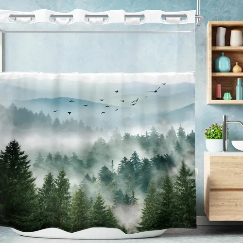 Miniatura 39 de Riyidecor - Cortina de ducha para baño pequeño de montaña, 36 pulgadas de ancho x 72 pulgadas de alto, verde, para RV, temática rústica, naturaleza