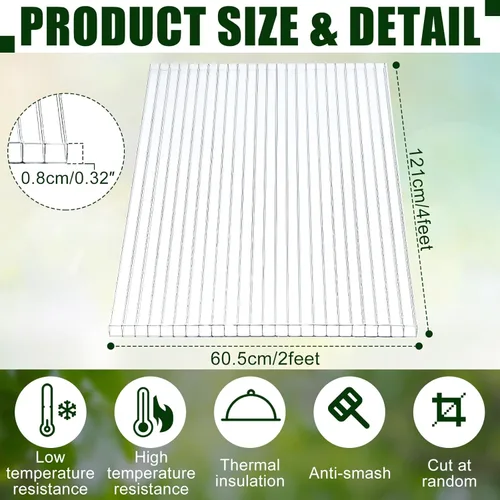 Miniatura 2 de Tatuo Paquete de 12 Paneles de Invernadero de Policarbonato de 4' X 2' X 0.32'' Láminas de Policarbonato Paneles de Techo de Doble Pared