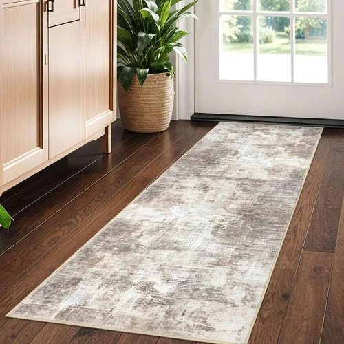 Miniatura 321 de IOHOUZE Alfombra pequeña abstracta de 2 x 3 pies, alfombra de entrada lavable para entrada interior, alfombras con respaldo de goma, alfombra gris