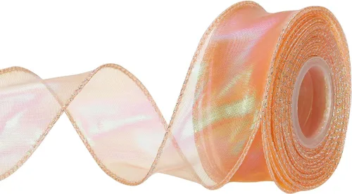 Miniatura 84 de MECCANIXITY - Cinta de organza con cable de 1 1/2" de ancho, brillante, transparente, con brillo irisado en tonos pastel, cinta de gasa para Beige
