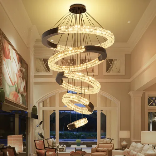 Miniatura 11 de Candelabro LED de anillo dorado para sala de estar, comedor y dormitorio, lámparas de cristal modernas, iluminación colgante, lámparas ajustables