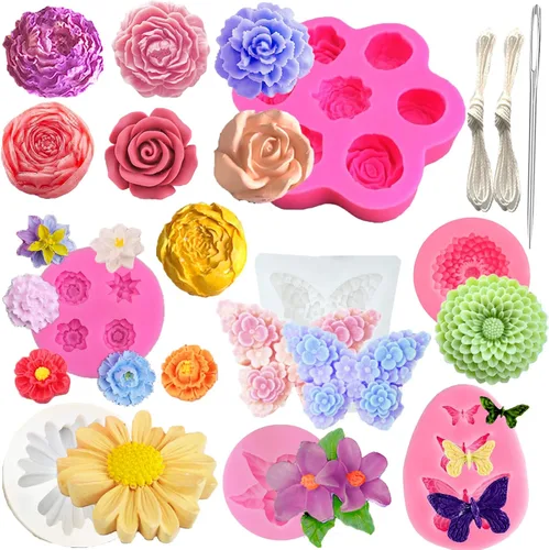 Miniatura 12 de 13 moldes de silicona para velas de flores, moldes para hacer velas con aguja que absorbe los ojos grandes, vela para cera de soja, cera de abejas