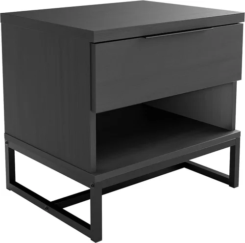 Miniatura 3 de Boyd Sleep Catania Mesita de noche con un cajón con estante de almacenamiento abierto: mesa auxiliar moderna para dormitorio, color negro
