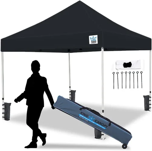 King Canopy Toldo desplegable de 10 x 10 pulgadas, refugio instantáneo comercial con bolsas y estacas, color negro