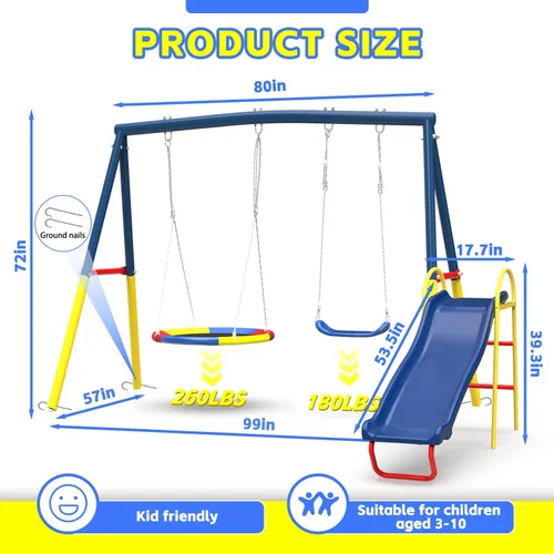 Miniatura 2 de Juego de columpios para patio trasero con soporte, columpio de servicio pesado de 440 libras, soporte de columpio de metal para exteriores, contiene