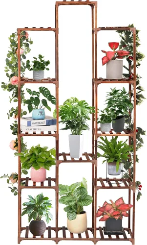 XXXFLOWER Soporte para plantas para interiores y exteriores, estante de madera de 13 niveles para múltiples plantas, estante grande para plantas,